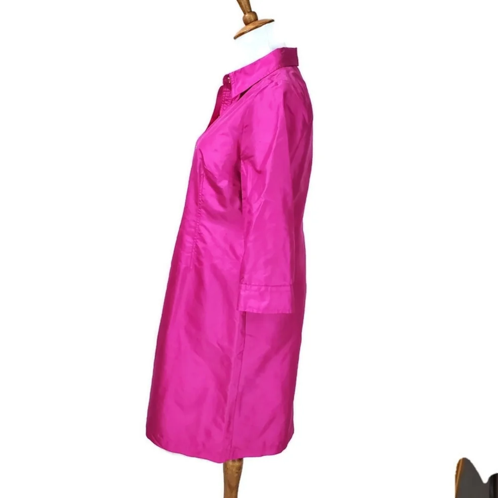 Talbots 100% silk sheath dress 6P Textured Fuschia Hot Pink Taffeta Shirt Dress - Picture 4 of 16